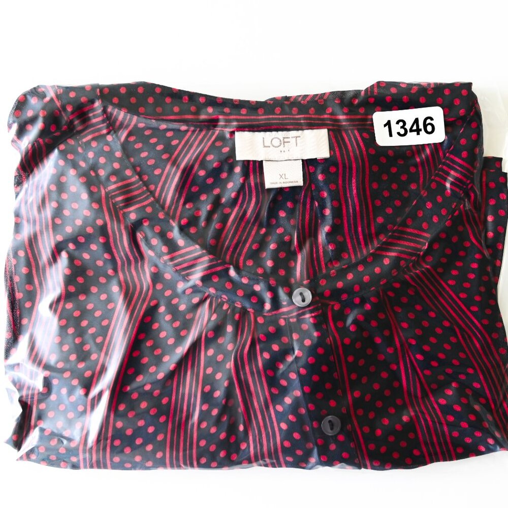 LOFT Maroon & Navy Patterned 3/4 Sleeves Pullover Blouse - Size XL - Picture 8 of 8
